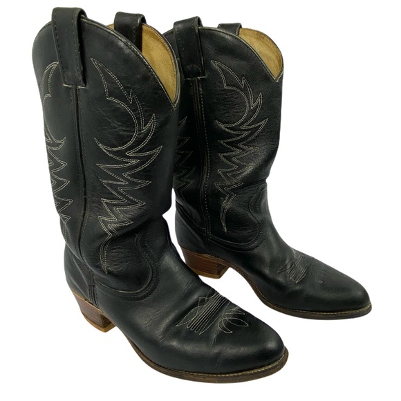 Old West Black Leather Cowboy Boots Size 8.5 Canad